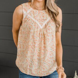 Pulse Boutique - Captivating Blooms Floral Tank - Peach